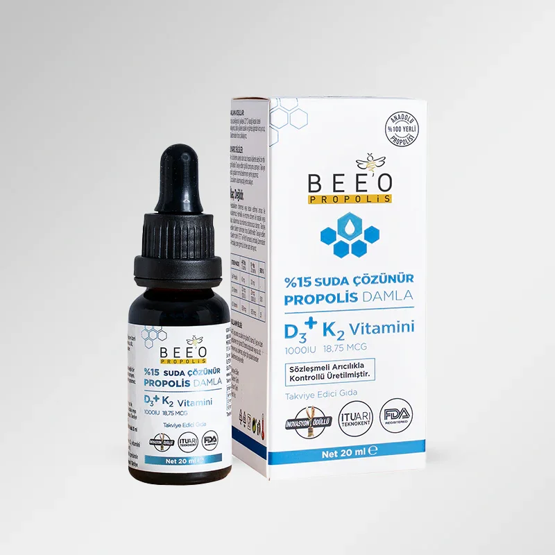 %15 Suda Çözülür Propolis Damla D3+K2 Vitamini İçeren Takviye Edici Gıda 20ml - 1