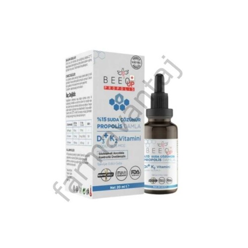 %15 Suda Çözülür Propolis Damla D3+K2 Vitamini İçeren Takviye Edici Gıda 20ml 