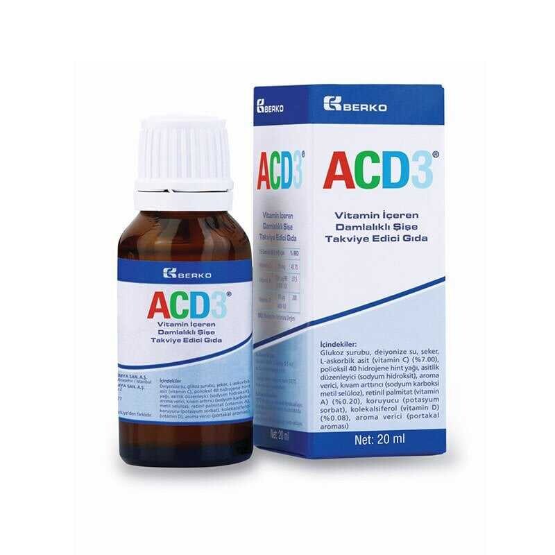 ACD3 Vitamin İçeren Damlalıklı Şişe Takviye Edici Gıda 20 ml - 1