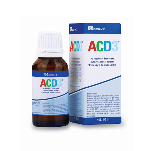 ACD3 Vitamin İçeren Damlalıklı Şişe Takviye Edici Gıda 20 ml - Berko