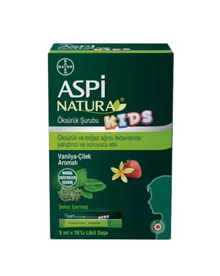 Aspi Natura Kids Öksürük Şurubu Vanilya-Çilek Aromalı 5ml X 16’Lı Likit Saşe - 1