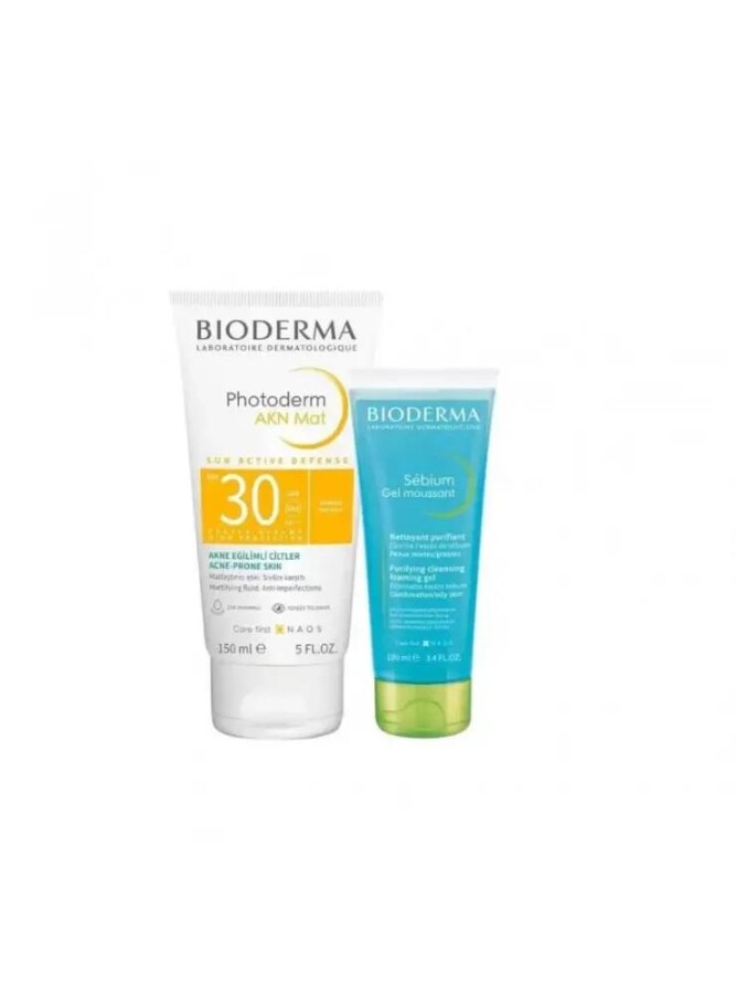 Bioderma Photoderm AKN Mat Spf 30 150ml + Bioderma Sebium Foaming Gel 100ml | Yağlı ve Akneli Ciltler - 1