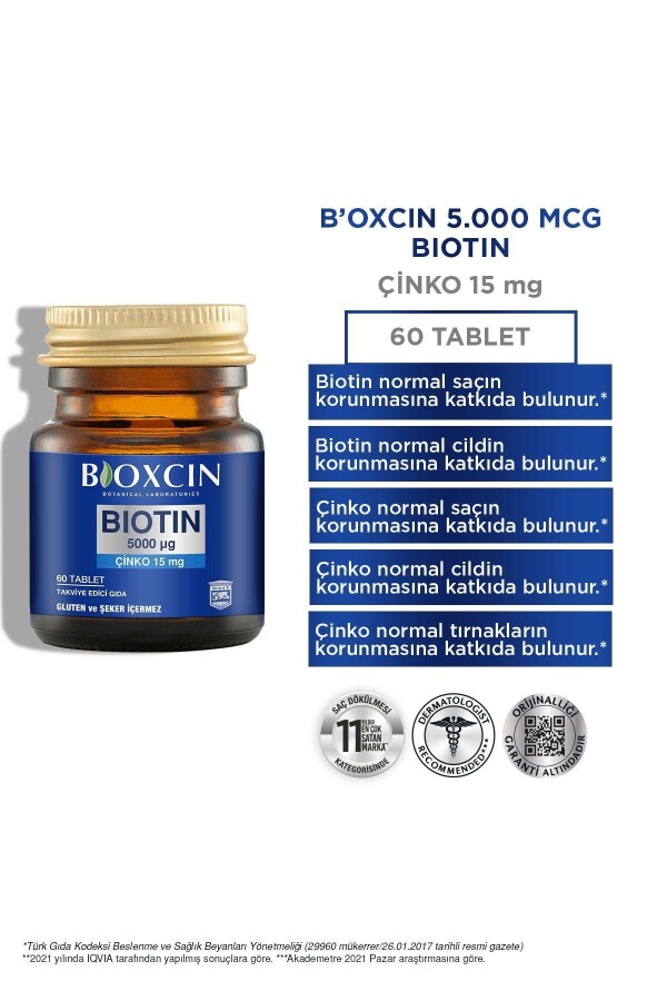 Bioxcin Biotin 5000 mcg Çinko 15 mg 60 Tablet ALANA Biotin Şampuan 300 ml HEDİYE - 3