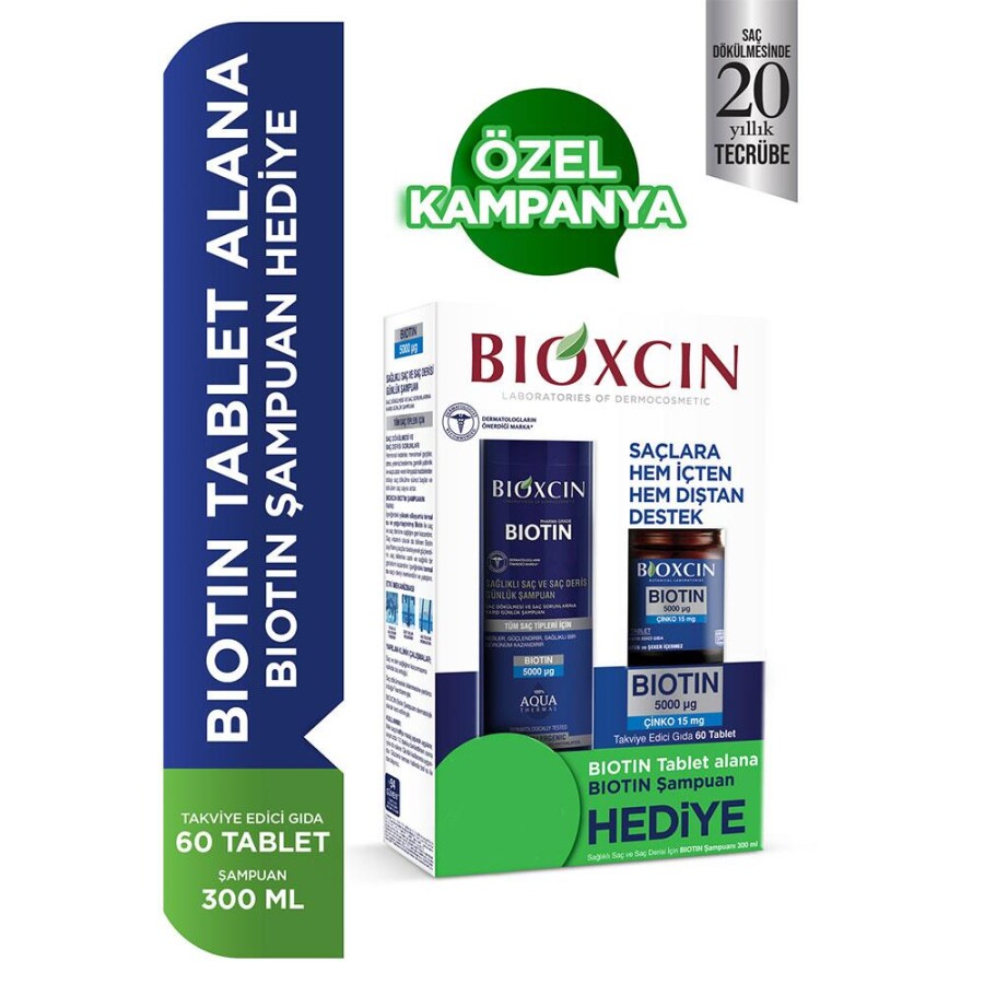 Bioxcin Biotin 5000 mcg Çinko 15 mg 60 Tablet ALANA Biotin Şampuan 300 ml HEDİYE - 2