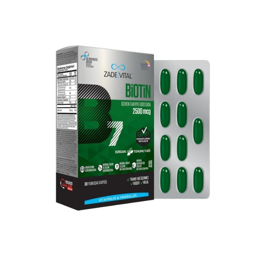 Biotin B7 Vitamini İçeren Takviye Edici Gıda 2500mcg 30 Yumuşak Kapsül - 1