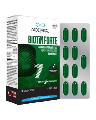 Biotin Forte Isırgan Tohumu Yağı İçeren Takviye Edici Gıda 5000mcg 30 Kapsül - 1