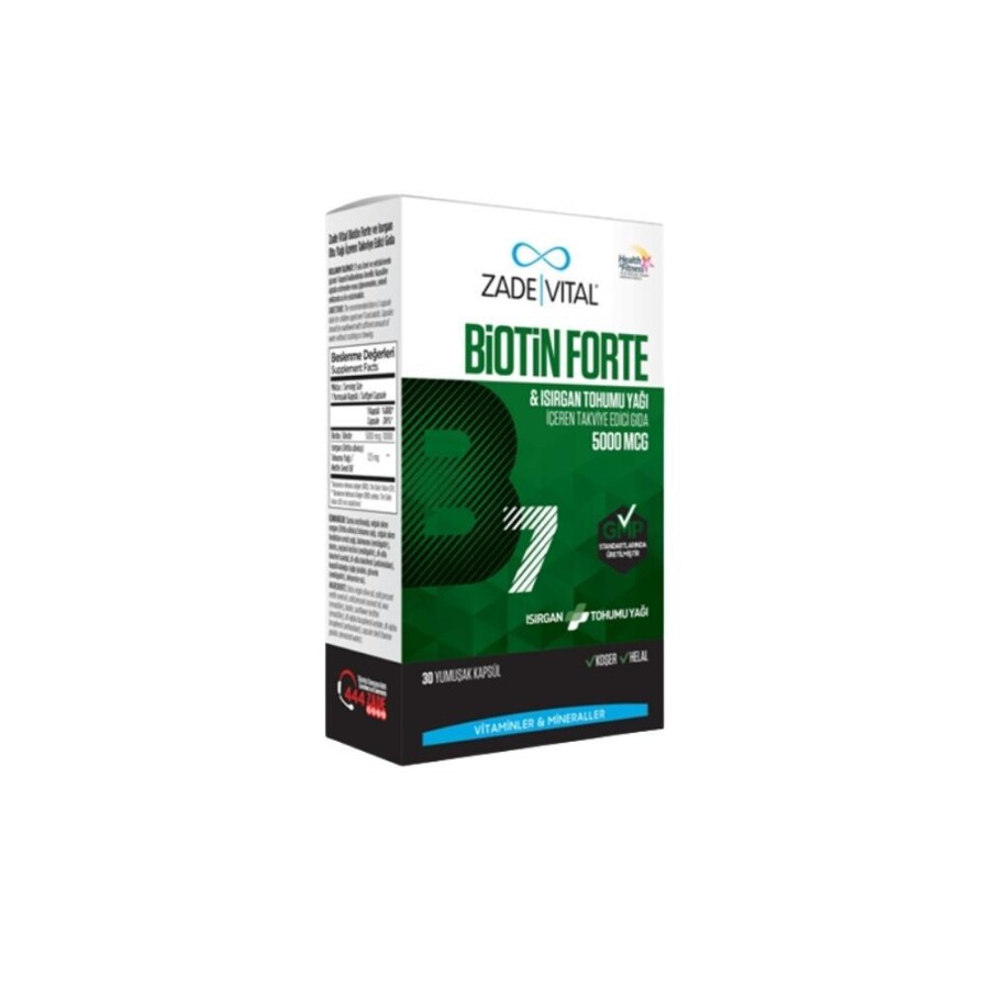 Biotin Forte Isırgan Tohumu Yağı İçeren Takviye Edici Gıda 5000mcg 30 Kapsül - 1