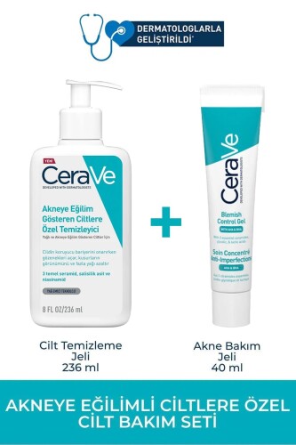 Cerave Yağlı ve Akneli Ciltlere Özel Temizleyici Jel 236 ML + Bakım Jeli 40 ML - Cerave