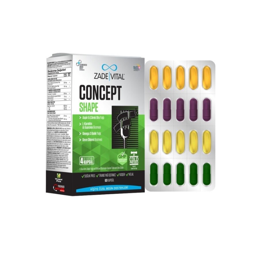 Concept Shape L-Karnitin, Omega 3 Balık Yağı Ve Bitki Ekstresi İçeren Takviye Edici Gıda 60 Kapsül - 1
