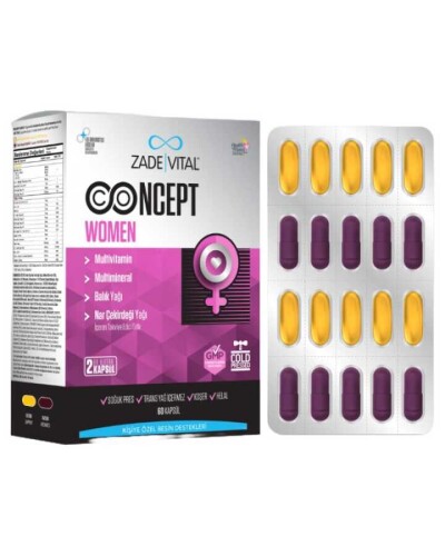 Concept Women Multivitamin, Multimineral,Omega3,NarÇekirdeği Yağı İçeren Takviye Edici Gıda 60Kapsül - 1