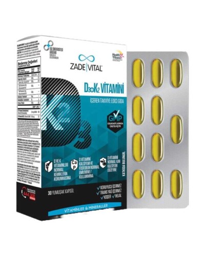 D3 + K2 Vitamini İçeren Takviye Edici Gıda 30 Yumuşak Kapsül - 1