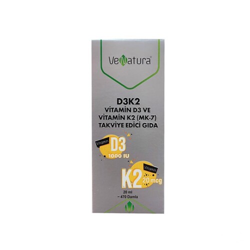 D3K2 Vitamin D3 Ve Menaquinon 7(MK-7) Takviye Edici Gıda 20ml - VeNatura