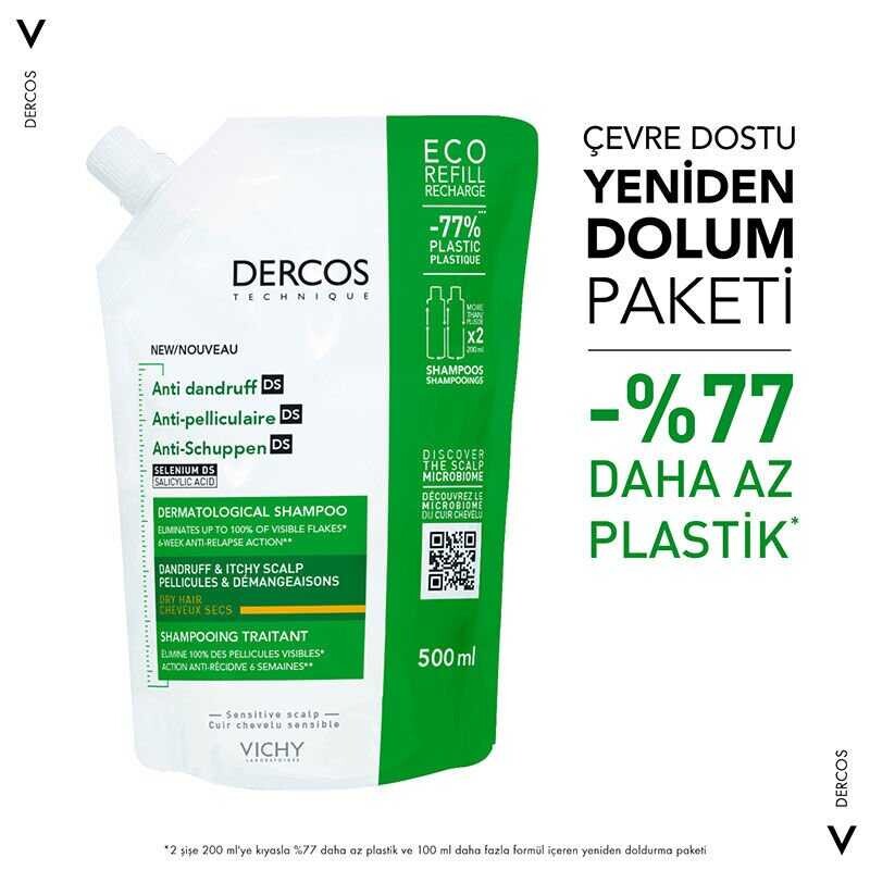 Dercos Kepek Karşıtı Kuru Saçlara Özel Yeniden Doldurulan Şampuan 500ml - 2