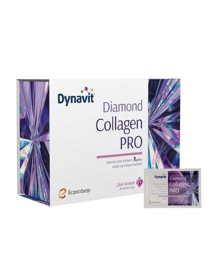 Dynavit Diamond Collagen Pro Hidrolize Kollajen, Hyaluronik Asit, Vitamin C Biotin Ve Sahil Çamı Ekstresi İçeren Toz Takviye Edici Gıda 30 Poşet - 1