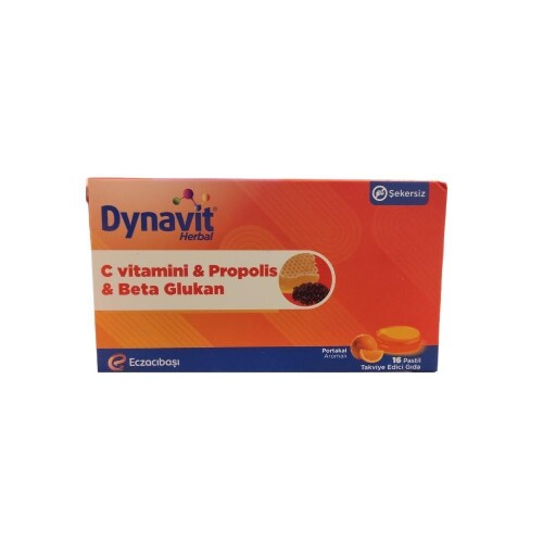 Dynavit Herbal C Vitamini, Propolis ve Beta Glukan İçeren Portakal Aromalı Takviye Edici Gıda 16 Pastil - Eczacıbaşı