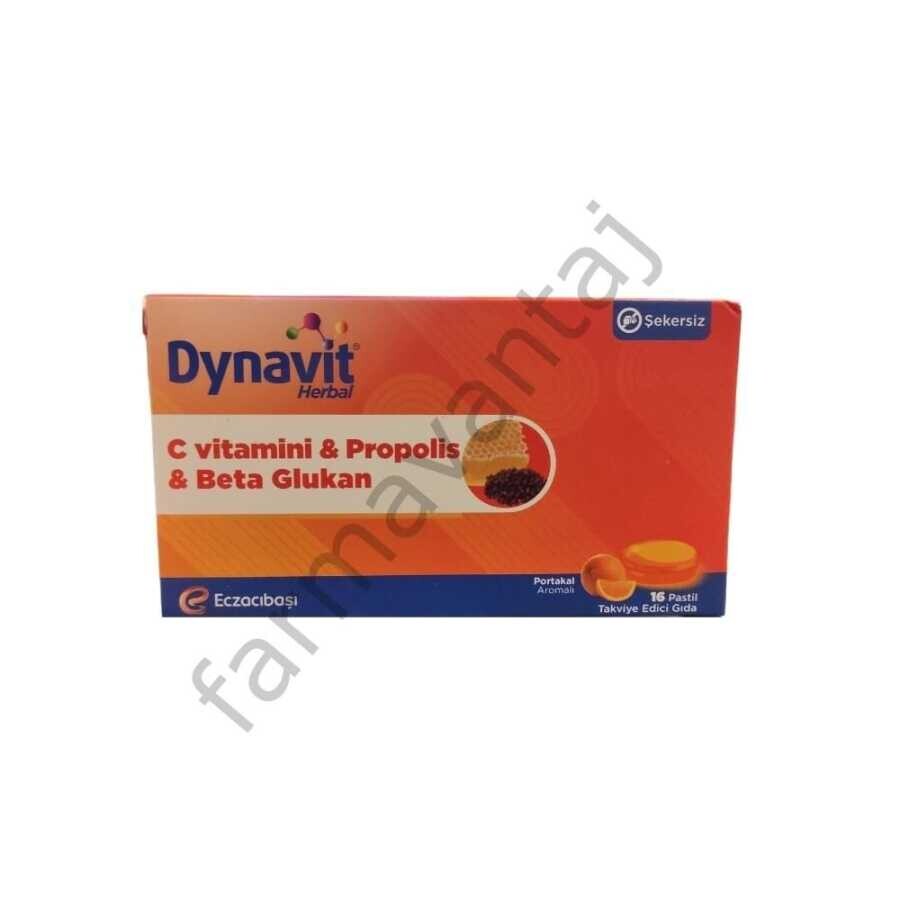 Dynavit Herbal C Vitamini, Propolis ve Beta Glukan İçeren Portakal Aromalı Takviye Edici Gıda 16 Pastil - 1