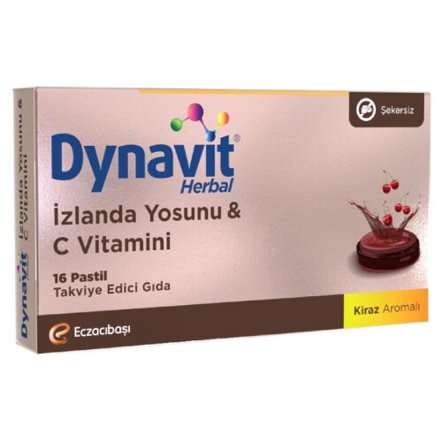 Dynavit Herbal İzlanda Yosunu Ve C Vitamini İçeren Kiraz Aromalı Takviye Edici Gıda 16 Pastil - Dynavit