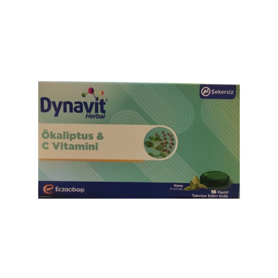 Dynavit Herbal Ökaliptus Ve C Vitamini İçeren Nane Aromalı Takviye Edici Gıda 16 Pastil - 1