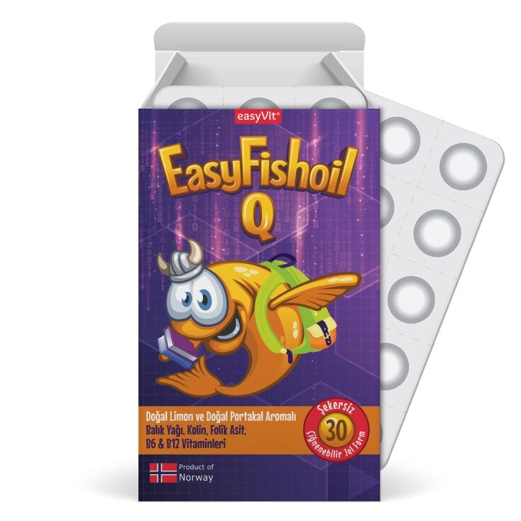 EasyFishoil Q, Kolin, B Vitamini Ve Balık Yağı İçeren Takviye Edici Gıda 30 Çiğnenebilir Jel Form - 1
