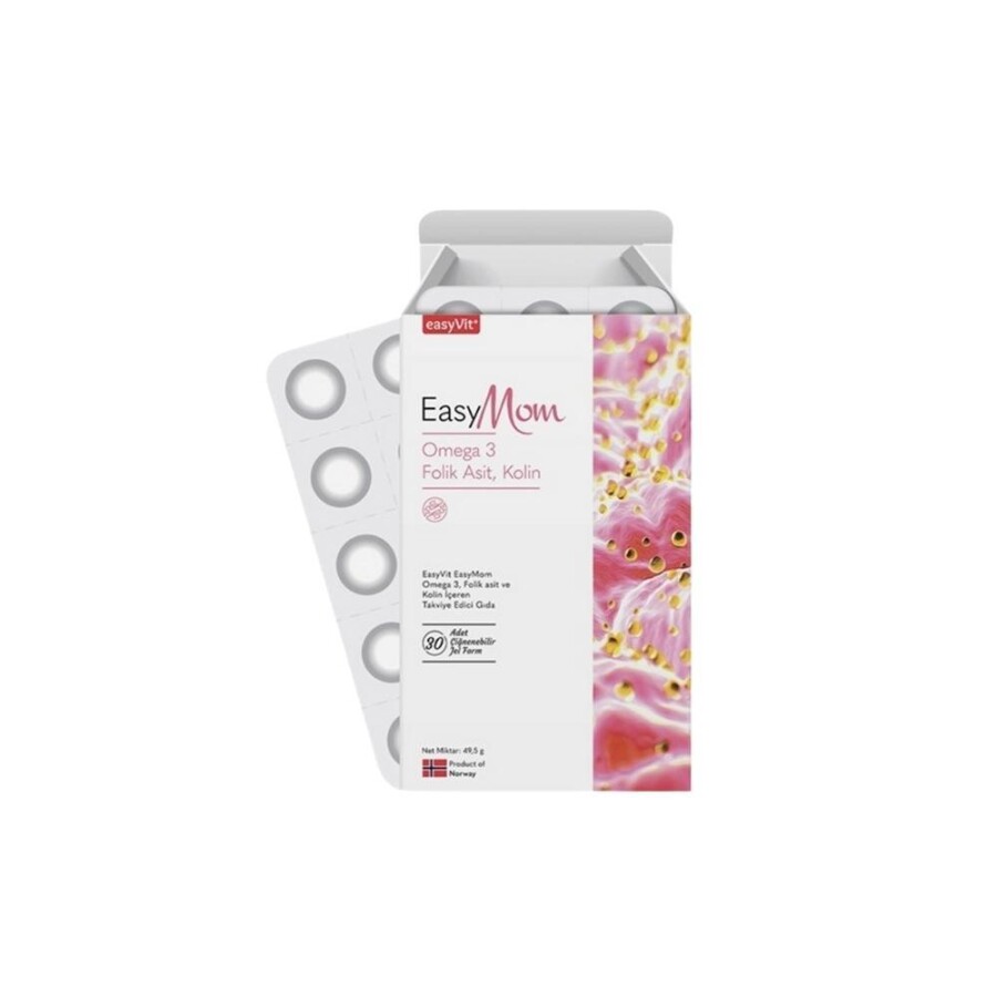EasyMom Omega3, Kolin Ve Folik Asit İçeren Takviye Edici Gıda 30 Çiğnenebilir Jel Form - 1