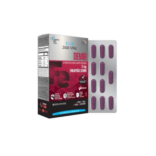 Fe Prebiyotik Ve Demir İçeren Takviye Edici Gıda 30 Bitkisel Sert Kapsül - Zade Vital