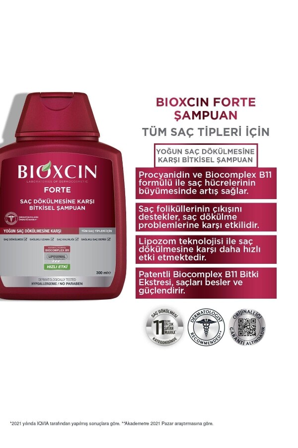 Bioxcin Forte Yoğun Saç Dökülmesine Karşı Bitkisel Şampuan Tüm Saçlar İçin 300 ml - 4