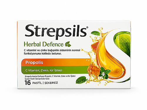 Herbal Propoli̇s, C Vitamini Ve Kır İğdesi İçeren Şekersiz Takviye Edici Gıda 16 Pastil - Strepsils