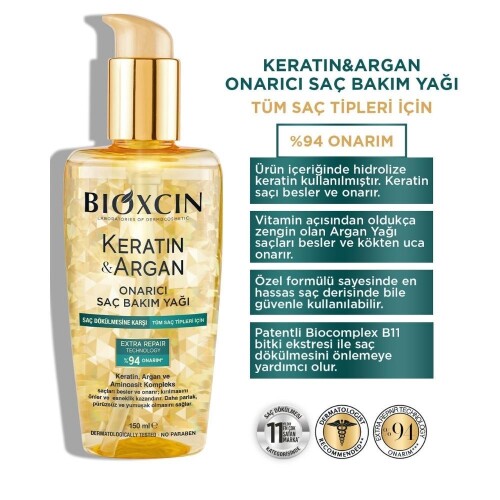 Bioxcin Keratin Argan Onarıcı Saç Bakım Yağı 150 ML - 2