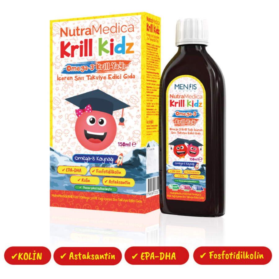 Krill Kidz Omega3 ve Krill Yağı İçeren Takviye Edici Gıda 150ml - 1