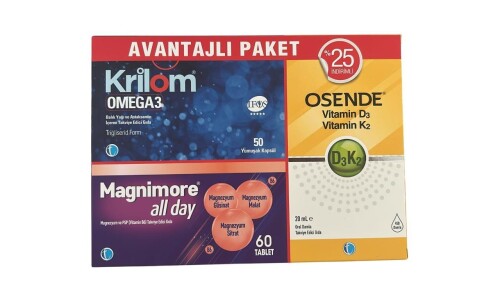 Krilom Omega3 + Magnimore + Osende Vitamin D3K2 Avantajlı Paket - Tab İlaç