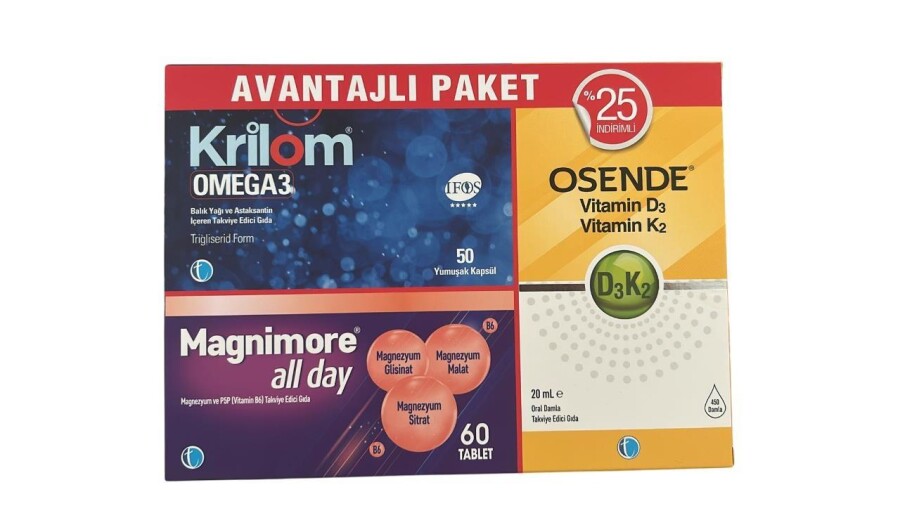 Krilom Omega3 + Magnimore + Osende Vitamin D3K2 Avantajlı Paket - 1