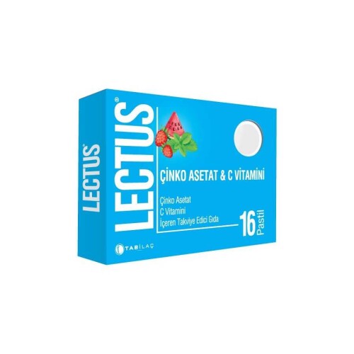 Lectus Çinko Asetat & C Vitamini Karpuz Çilek ve Nane Aromalı 16 Pastil 