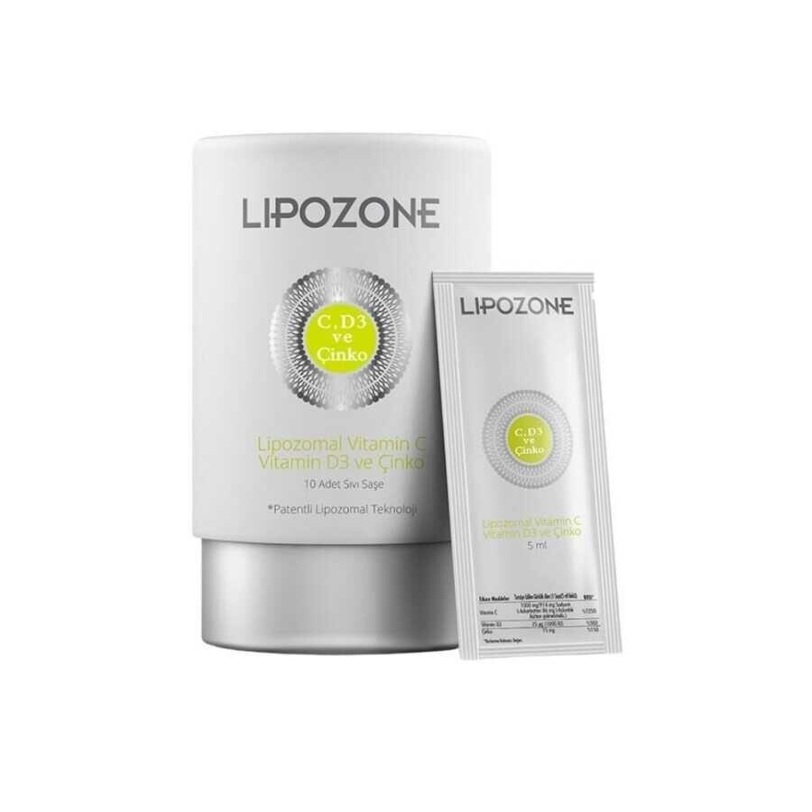 Lipozone Lipozomal Vitamin C, Vitamin D3 Ve Çinko Takviye Edici Gıda 10 Adet Sıvı Saşe - 1