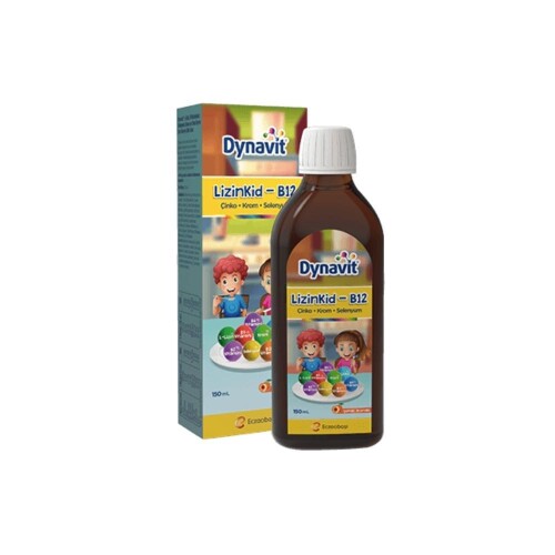 LizinKid-B12 Lizin, B Vitaminleri, Selenyum, Krom Ve Çinko İçeren Şeftali Aromalı Sıvı Takviye Edici Gıda 150ml - Dynavit