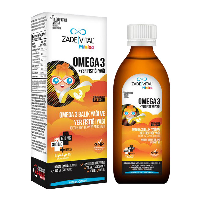 Miniza Omega 3 - Yer Fıstığı Yağı İçeren Sıvı Takviye Edici Gıda (Limon Aromalı) 150 ml - 1