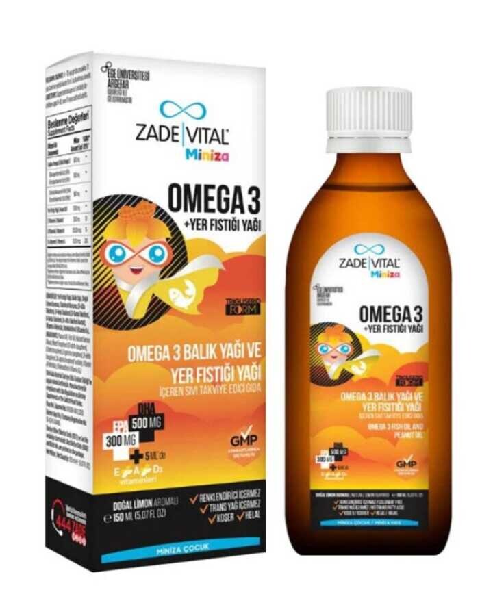 Miniza Omega 3 - Yer Fıstığı Yağı İçeren Sıvı Takviye Edici Gıda (Limon Aromalı) 150 ml - 1