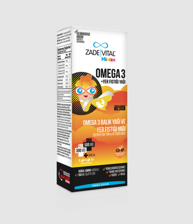 Miniza Omega 3 - Yer Fıstığı Yağı İçeren Sıvı Takviye Edici Gıda (Limon Aromalı) 150 ml - 3