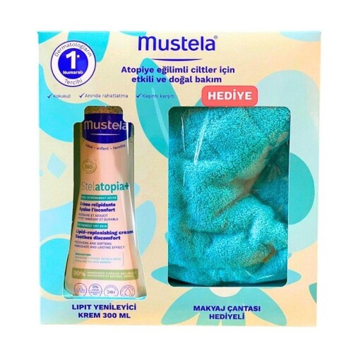 Mustela Stelatopia Lipit Yenileyici Krem 300 ml + Makyaj Çantası Hediyeli - 1