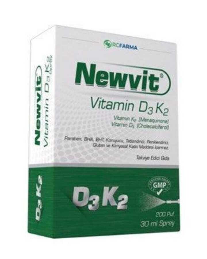 Newvit Vitamin D3K2 Sprey 200 Puf Takviye Edici Gıda 30 ml - 1