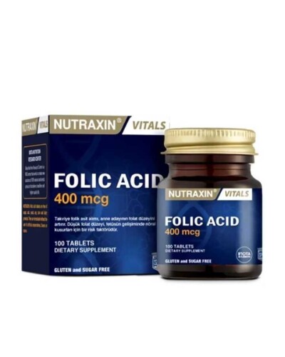 Nutaxin Folic Acid 400mcg Takviye Edici Gıda 100 Tablet - Nutraxin