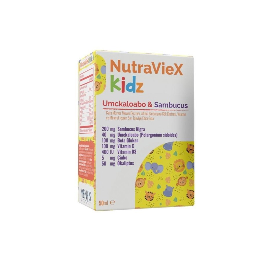 Nutraviex Kidz Umckaloabo &Sambucus Multivitamin ve Multimineral İçeren Sıvı Takviye Edici Gıda 50ml - 1