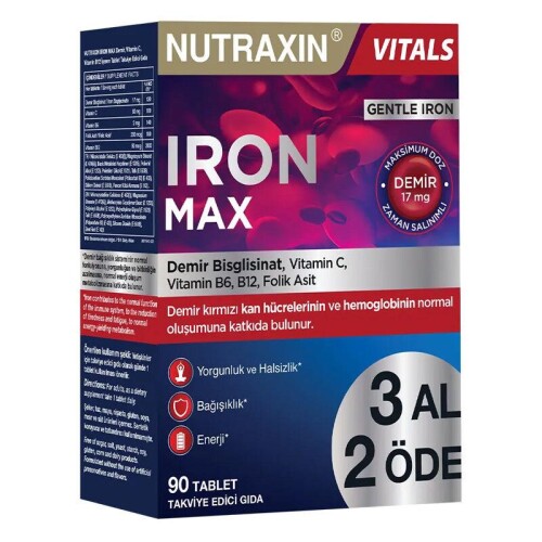 Nutraxin Iron Max Takviye Edici Gıda 90 Tablet - Nutraxin