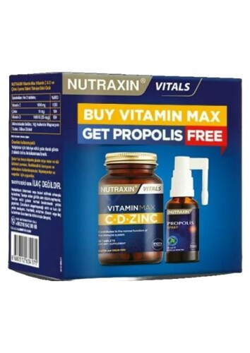 Nutraxin Vitamin Max C- D Zinc 60 Kapsül Alana Propolis Sprey Hediye - Nutraxin