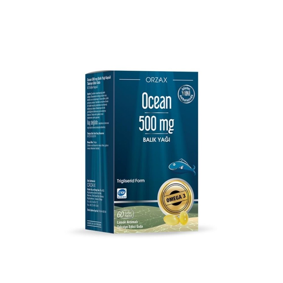 Ocean 500mg Balık Yağı Limon Aromalı Takviye Edici Gıda 60 Softjel Kapsül - 1