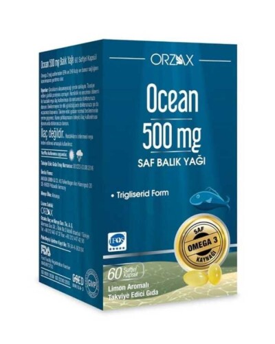 Ocean 500mg Balık Yağı Limon Aromalı Takviye Edici Gıda 60 Softjel Kapsül 