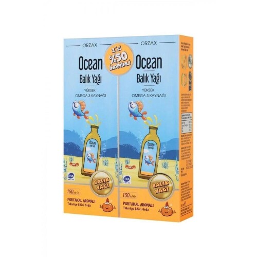 Ocean Balık Yağı Portakal Aromalı Sıvı Takviye Edici Gıda 150 ml 2'li Avantaj Paketi - Orzax