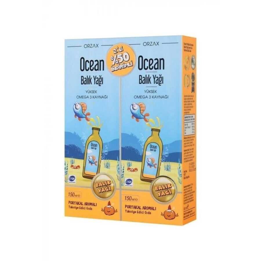 Ocean Balık Yağı Portakal Aromalı Sıvı Takviye Edici Gıda 150 ml 2'li Avantaj Paketi - 1