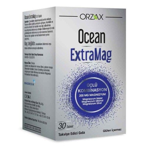 Ocean ExtraMag Üçlü Kombinasyon Takviye Edici Gıda 30 Tablet - Orzax