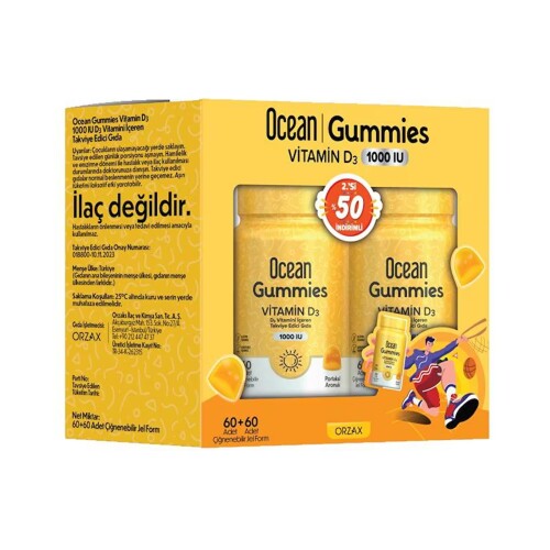 Ocean Gummies Vitamin D3 60 Çiğneme Form 2 li Paket - Orzax