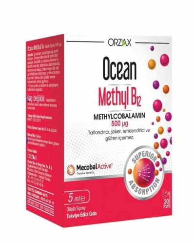 Ocean Methyl B12 Metilcobalamin 500µg 5ml Dilaltı Sprey 